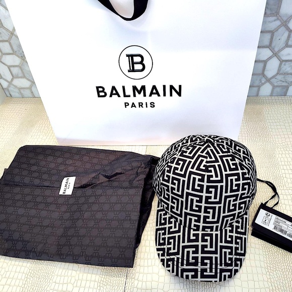Brand New "Very Rare Black/Light Gray (Not White) BALMAIN Monogram Cap S… - Picture 1 of 13